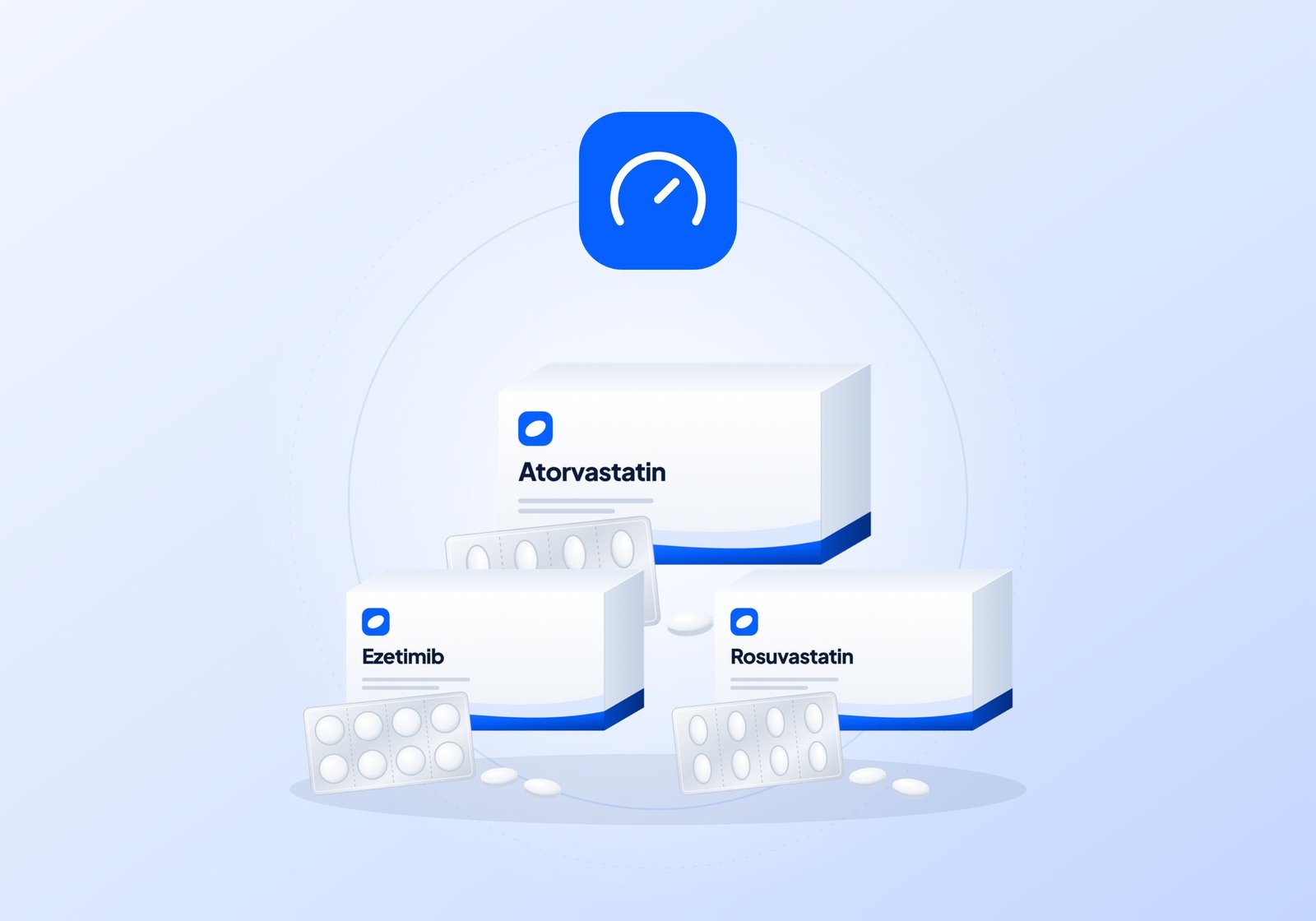 Illustration: Arzneimittelpackungen mit Atorvastatin, Rosuvastatin und Ezetimib
