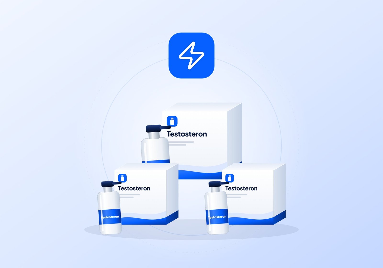 Illustration: Packungen und Gelflaschen mit Testosteron